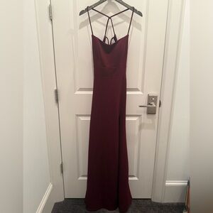 La Femme Burgundy Maxi Dress with Strappy Back